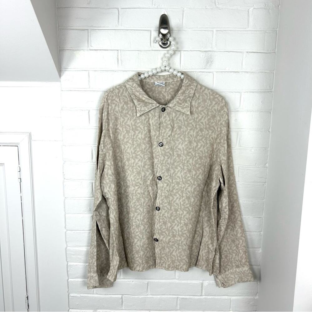 CP Shades Neutral Vine Leaf Embroidered Button Down Long Sleeve Top Size M